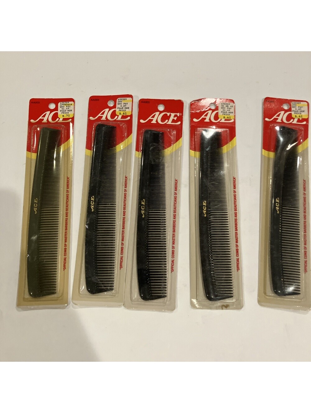 Lot Of 5 Vintage Genuine Ace Black Hard Rubber Mix Combs Old New Stock “Rare” 💈